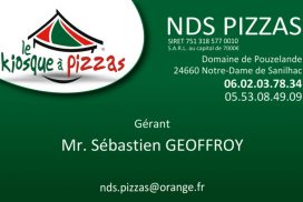 Jérôme GEOFFROY Graphiste en Dordogne présente une de ses création graphique à imprimer - Carte de visite 2012 NDS Pizzas Dordogne